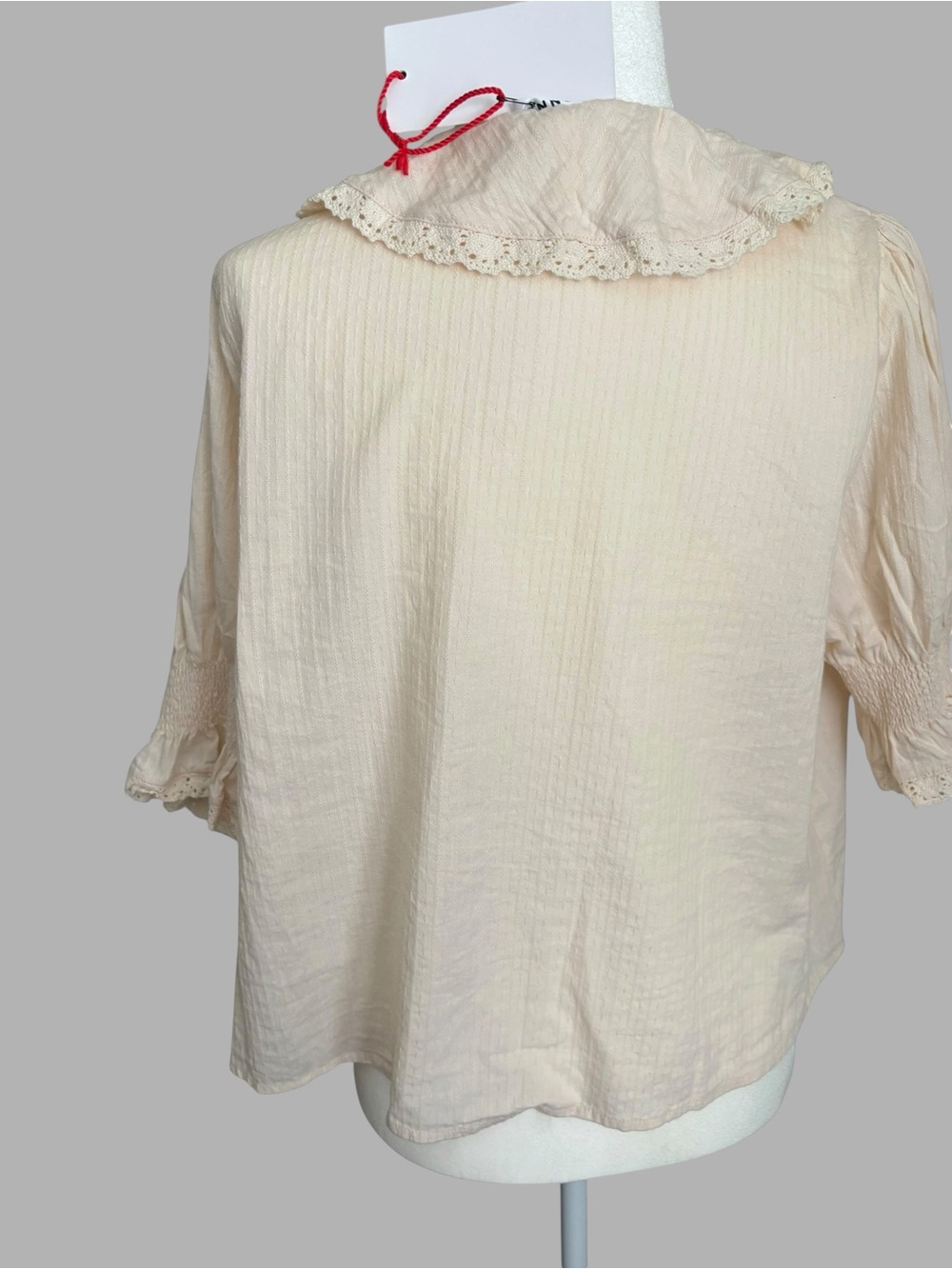 Light Cream Ruffle V-Neck Blouse - Picture 5 of 9